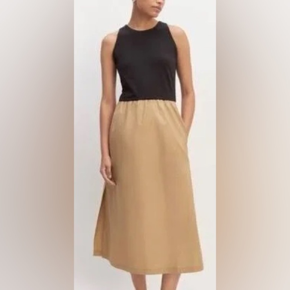 Everlane A-Line Dress in Black/Tan